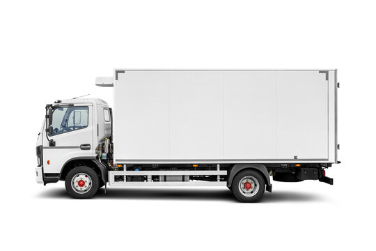 White small clean delivery truck ready for your design isolated. Transparent PNG image.