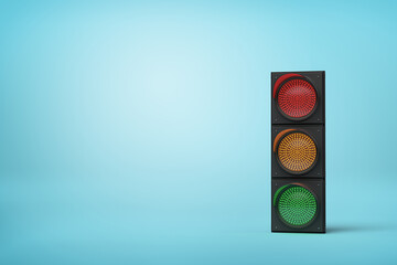 Traffic light turned red against blue sky