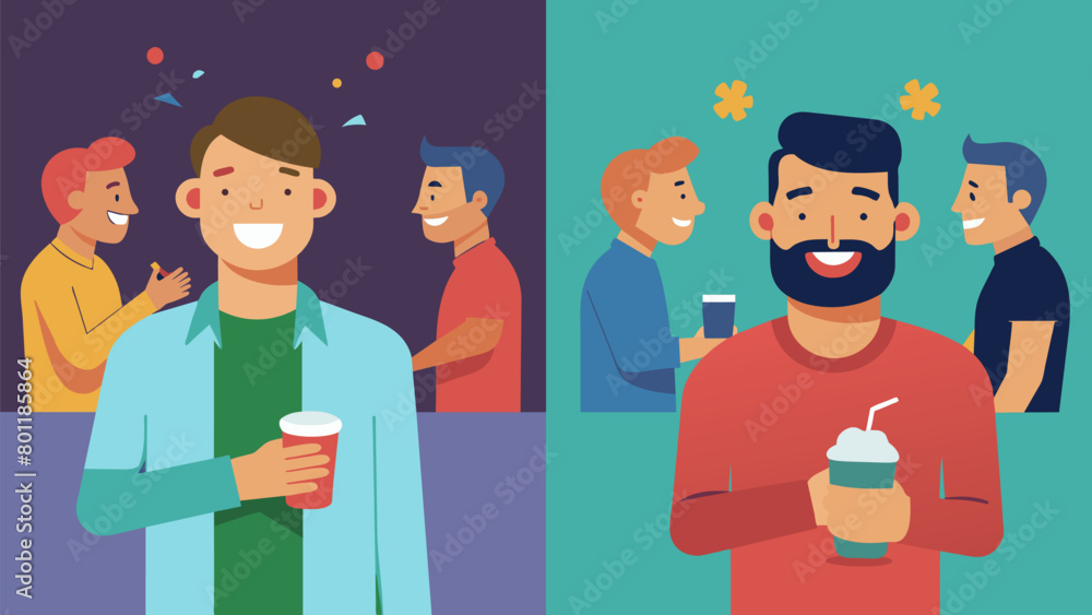 Poster after ketamine therapy the same man is shown at the same bar but the setting is entirely different. 