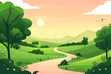 Fototapeta premium cartoon, nature, grass, road, illustration