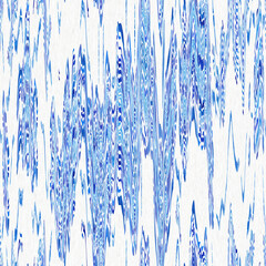 Indigo ikat dye stripe marled seamless pattern. Asian style wavy distort weave print in modern blue white.