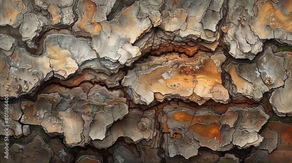 Aufkleber gnarled ancient tree bark patterns in a palette of earth tones offer an abstract perspective from a 