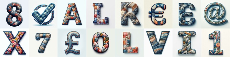 Fabric patches lettering. AI generated illustration