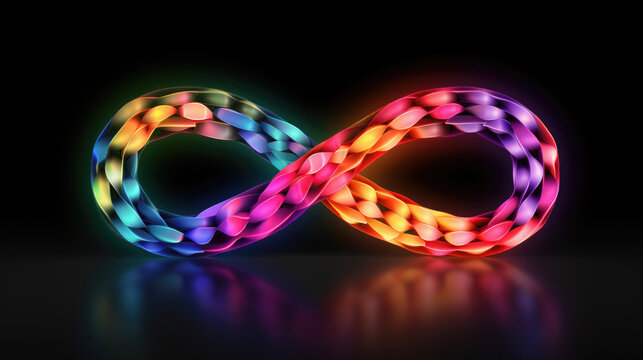 3D infinity loop with colorful glossy segments. Autistic Pride Day