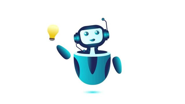 Can I Help - Flushing Message Chatbot animated, robotic Providing help footage, chatterbot symbol, idea generation bot program clip, virtual assistants with light bulb animation