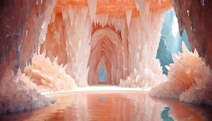 Cave  Fantasy World  Fluffy Cave Made Of Peach Crystals  White And Shiny  Fountains Of Water  Peach And White    Testp   Upbeta  (2)