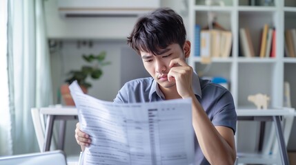 Person looking distressed while checking a high electricity bill concept of summer cooling costs 