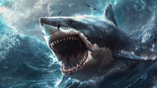 Big angry and vicious shark background wallpaper ai generated image