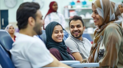 Obraz premium Diverse Group of Middle Eastern Students Engaged in Classroom Discussion