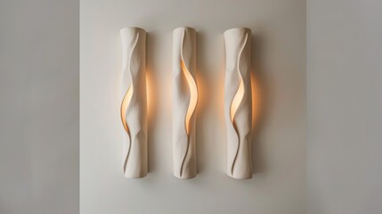 Modern sculptural wall lights with warm illumination. Artistic interior lighting design