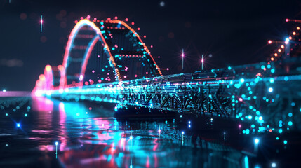 Virtual bridges of data, spanning the digital divide and connecting disparate points in the landscape of global communication.
