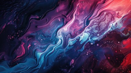 Dynamic abstract art with fluid shapes in dark blue, purple, and red.