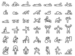 Basic line icon collection for training, yoga and stretching