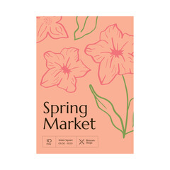 A poster with a picture of hand-drawn flowers in soft colors for the spring market.