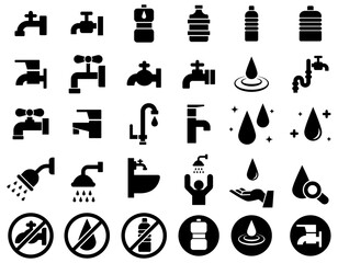 A simple standard icon collection for water, taps and showers