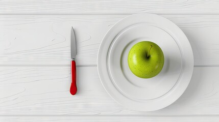 Serene Setting: Green Apple on Plate With Knife and Fork