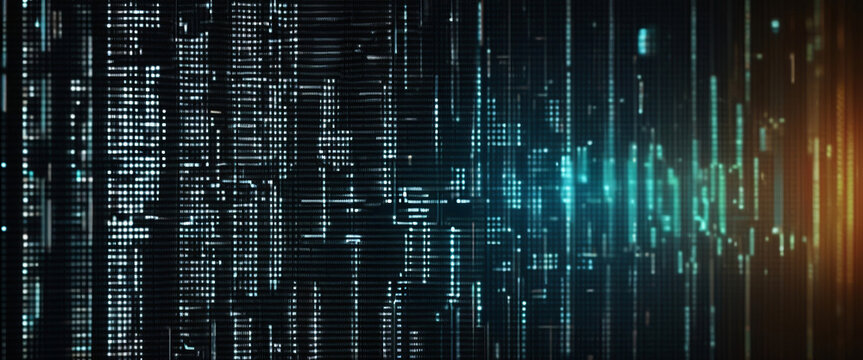 An abstract digital background with binary code and AI algorithms running in the background