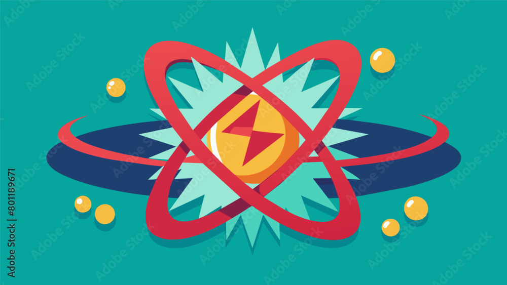 Aufkleber Wedged between two protons a minuscule emblem of financial instability quivers with unease causing the atom to tremble..