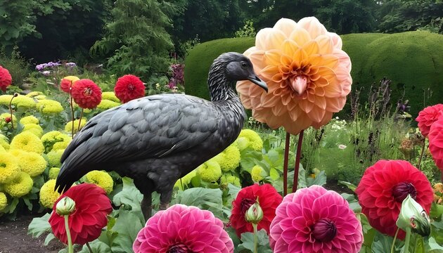 A Dodo Bird In A Garden Of Giant Dahlias Upscaled