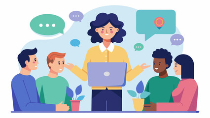 Fototapeta premium HR holding a workshop on mental health in the workplace and encouraging open communication about it.. Vector illustration