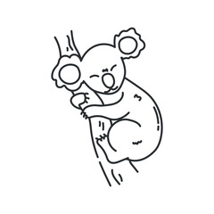 Hand drawn cute koala sleeping on a tree. Koala outline. Vector illustration