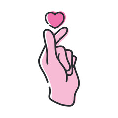 Hand making sign of love and heart. Hand giving love line icon. Hand gesture isolated on white background. Vector illustration