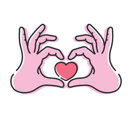 Human hands making heart sign. Line icon isolated on white background. Heart gesture. Vector illustration