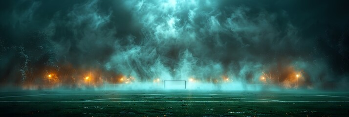 Textured soccer game field with a dynamic foggy atmosphere 