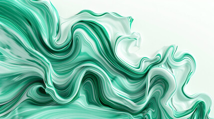 An ultra HD image depicting swirling tidal waves of emerald green and mint, isolated on a white background. 