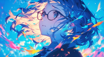 A closeup of an anime girl with glasses