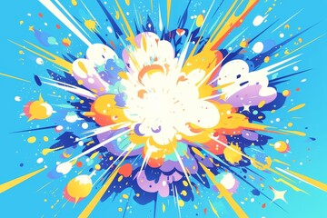 A colorful cartoon explosion with bright splashes of color, creating an energetic and dynamic background for graphic design - obrazy, fototapety, plakaty