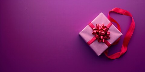 present on vivid purple background with copy space, gift banner