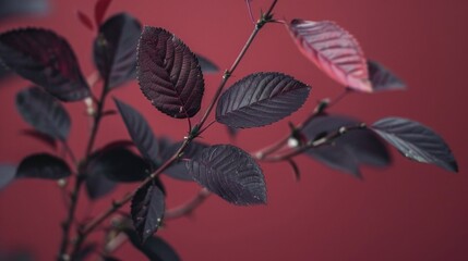 close up of leaves on maroon background