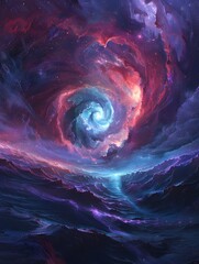 Cosmic Vortex A Captivating Interstellar Swirl of Nebulae Galaxies and Celestial Energies - obrazy, fototapety, plakaty