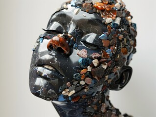 Striking Sculptural Artwork Composed of Vibrant Mineral Crystals and Unique Natural Textures - obrazy, fototapety, plakaty