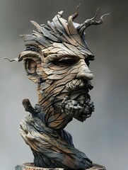 Ethereal Wooden Spirit Portrait in Surreal Fantasy Style - obrazy, fototapety, plakaty