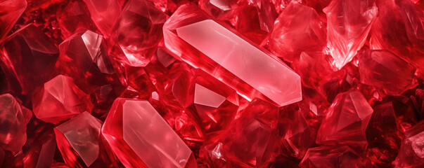 Red crystals, closeup macro detail - abstract crystalline background. Generative AI