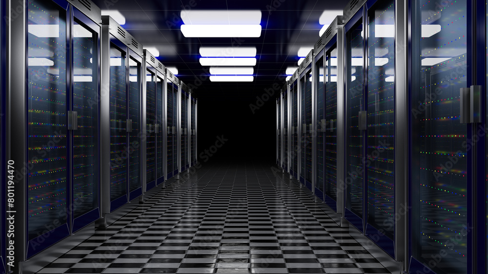 Aufkleber server room. server data center. backup, mining, hosting, mainframe, farm and computer rack with sto