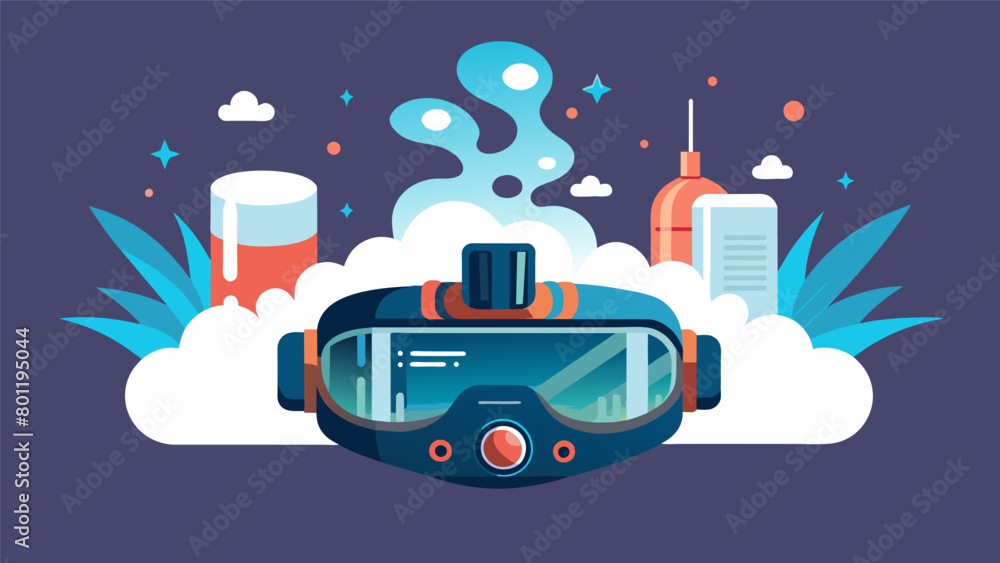 Poster a futuristiclooking device that resembles a virtual reality headset but instead of visuals it produc