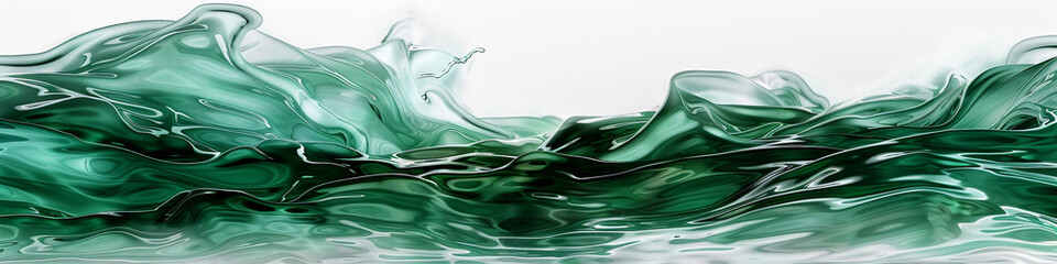 A deep sea green wave, rich and enveloping, undulating dynamically over a white canvas, captured in a breathtakingly clear high-definition format.