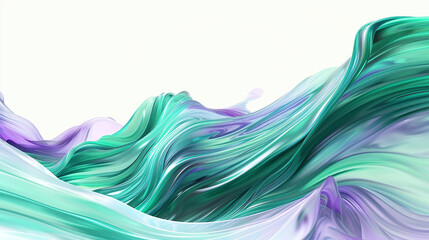 A detailed image of large, high-definition swirling waves of emerald green and lavender isolated on...
