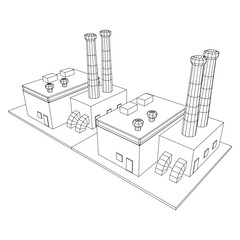 Industrial factory. Plant or Factory Building. Manufacturing building. Wireframe low poly mesh vector illustration.