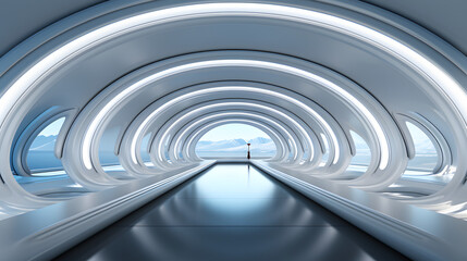 Obraz premium The linear symmetry of an airport jet bridge, leading the eye toward adventure