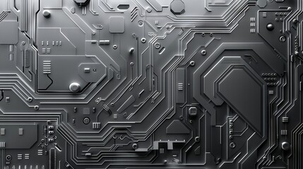 Futuristic Gray Technology Background: Electronic Motherboard Abstract with High-Tech Texture - Vector Illustration
