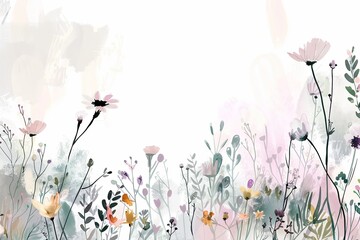 White background.Leave an opening in the center in white surrounded by playful subtle watercolors
