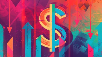 An illustration symbolizing financial success and profit growth, featuring a bold dollar sign with upward - pointing arrows, representing a positive trend in revenue and investments