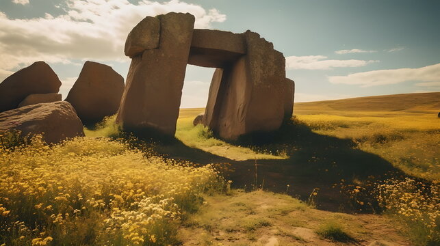 ancient dolmen, megalithic stone blocks