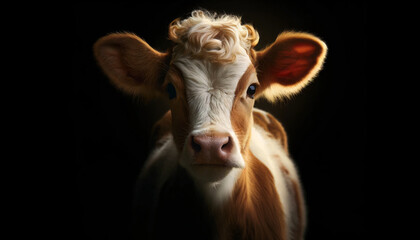 a friendly looking cow in a portrait style - obrazy, fototapety, plakaty