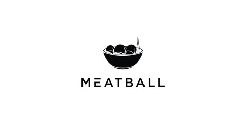Bowl meatball cuisine line style minimal simple restaurant beef logo design premium vector