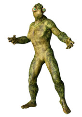 3D Rendering Green Alien on White